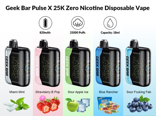 GEEK BAR PULSE X DISPOSABLE 5% 25K PUFFS BOX OF 5 ZERO NICOTINE